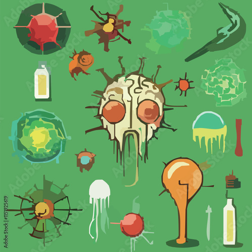 ウイルスに感染したアイコンのベクターイラスト