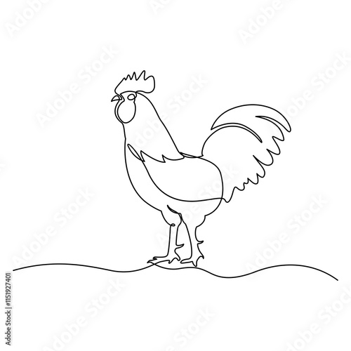 Hen in continuous line art drawing style. Chicken minimalist black linear design isolated on white background, One continuous line drawing of a hen.one line drawing of a broiler.