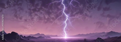 Light pink background with electric blue lightning striking across the horizon, cloud formations, soft illumination, lightning bolt