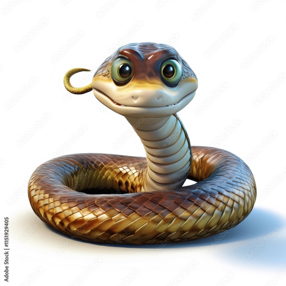 Fototapeta premium Smiling cartoon sea snake posing on a white background, showing its friendly and funny nature