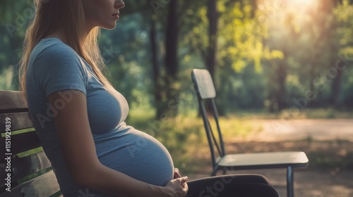 Empty chair beside a pregnant woman symbolizes anticipation and the future, representing the quiet moments of preparation and the unspoken bond between mother and child.