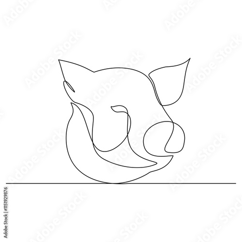 Pig one line continuous drawing. Piggy silhouette. Farm animal continuous one line illustration, Pig in continuous line art drawing style. Abstract pig silhouette minimalist black linear design.