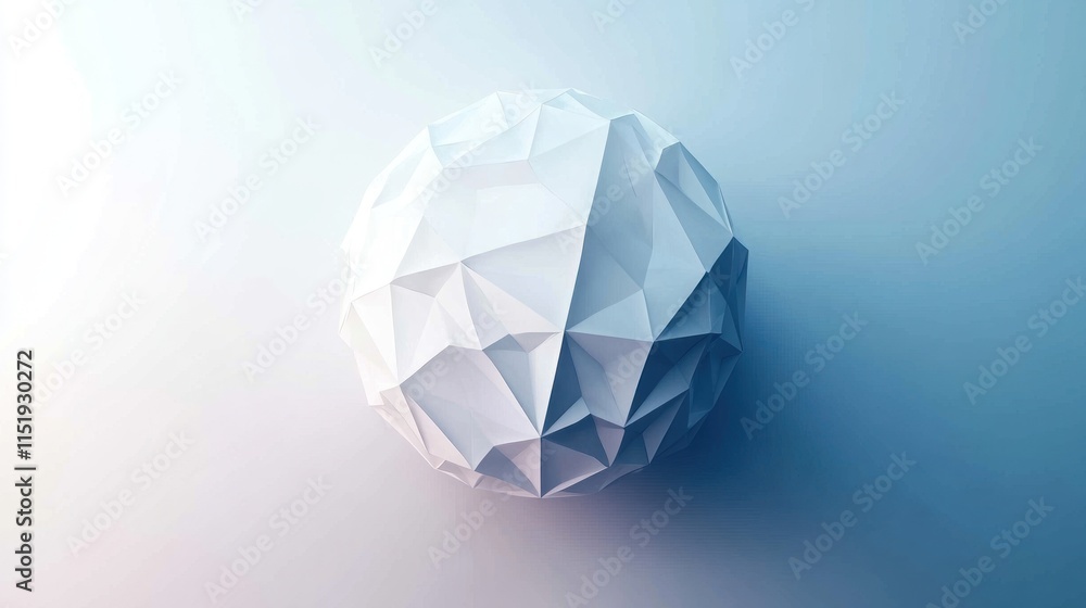 Abstract Low-Poly Sphere: Geometric Elegance in White and Blue Hues Abstract Low-Poly Sphere: Geometric Elegance in White and Blue Hues