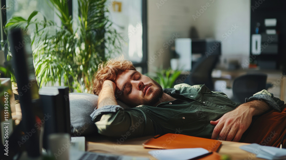 A day of social sleep, sleep at the workplace. people sleep in a public place A day of social sleep, sleep at the workplace. people sleep in a public place