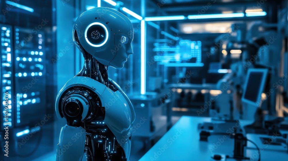 Robotic innovations showcase technology lab visual display futuristic environment close-up perspective ai advancements Robotic innovations showcase technology lab visual display futuristic environment close-up perspective ai advancements