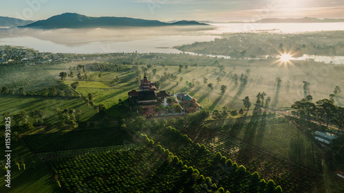 Cuadro en lienzo The sun rises and the mist disappears, wonderful morning landscape in Gia Lai, Vietnam