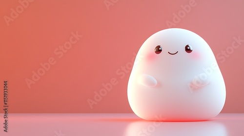 Adorable smiling white blob character on pink background