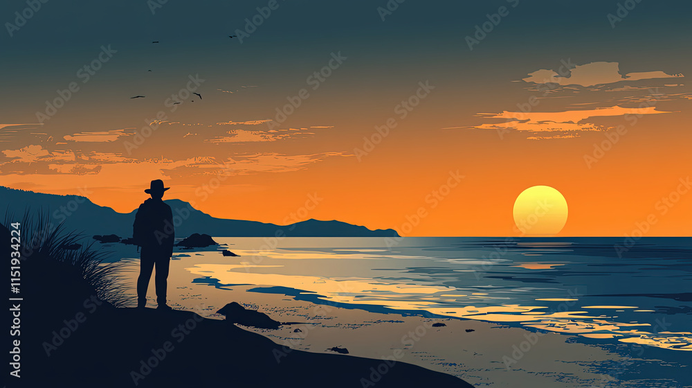 Fototapeta premium silhouette of a person in sunset