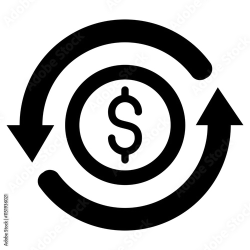 Return On Investment Glyph Icon, Black And White Glyph Icon Symbol