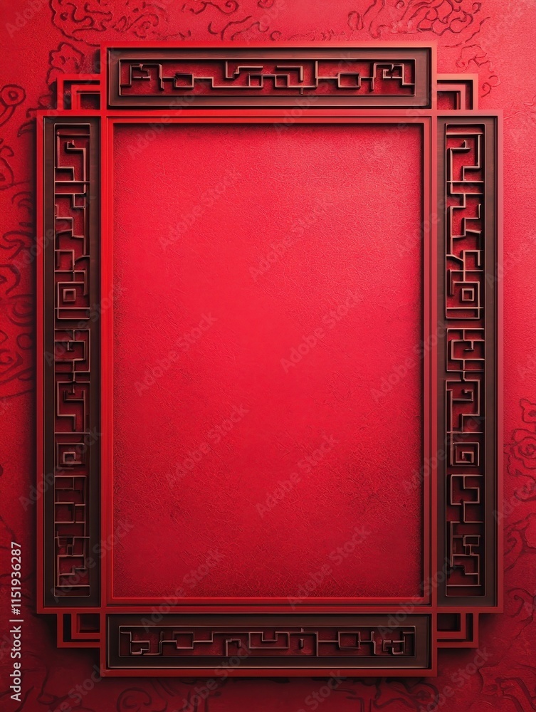 Fototapeta premium A vibrant red background with a decorative black frame, perfect for showcasing art or photographs.