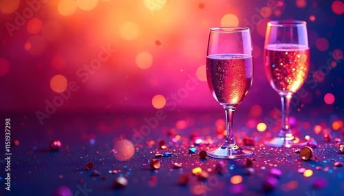 two glasses of champagne with ribbon