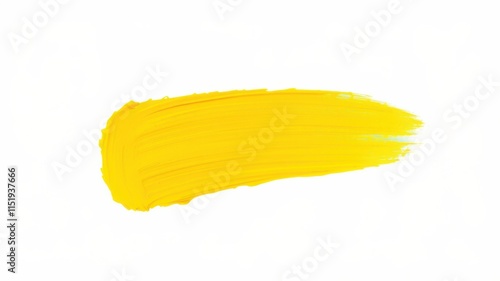 A single stroke of yellow paint on a white background, showcasing the vibrancy and texture of the medium. photo