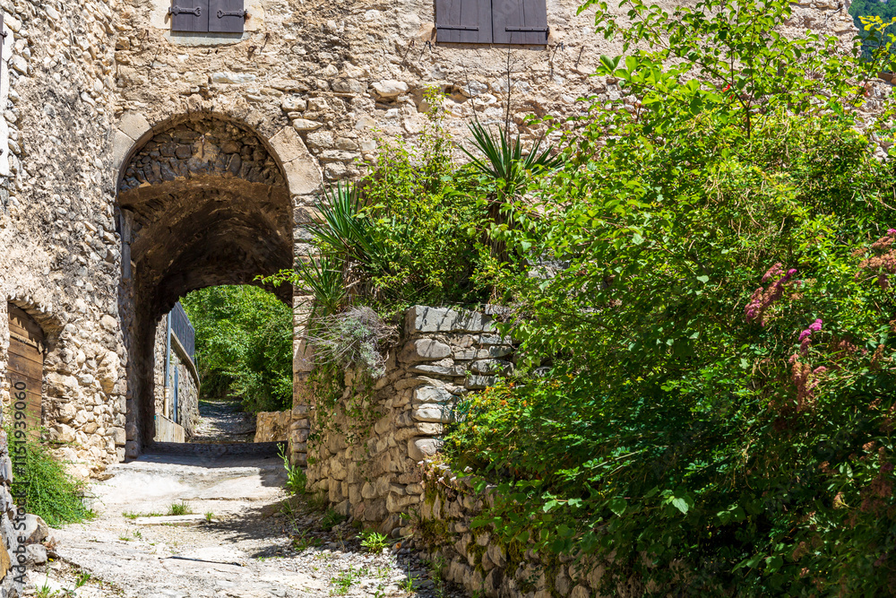 Obraz premium Châtillon en Diois, in the Drôme department, southeastern France. Medieval streets and houses in the center of the village. Châtillon is one of Most Beautiful Villages of France.