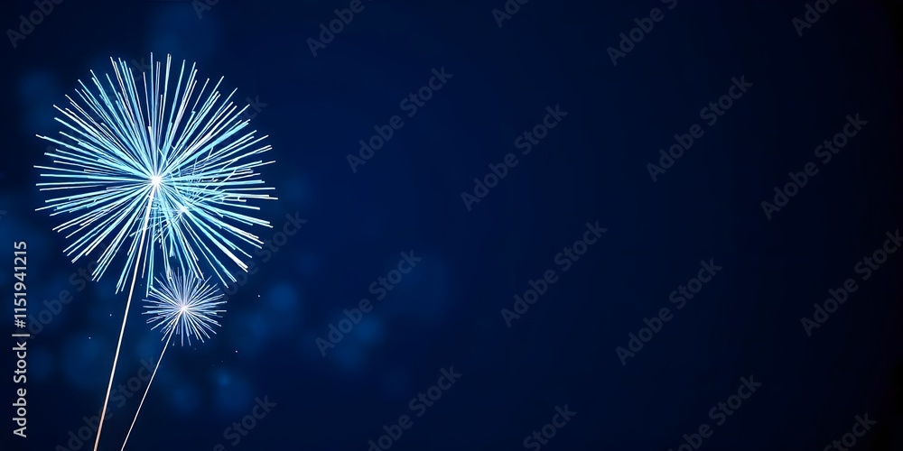 Naklejka premium Stunning New Year Fireworks Display Against a Clear Night Blue Sky, Fireworks in Night, New Year background celebrations concepts, Happy independence day 4th july fireworks