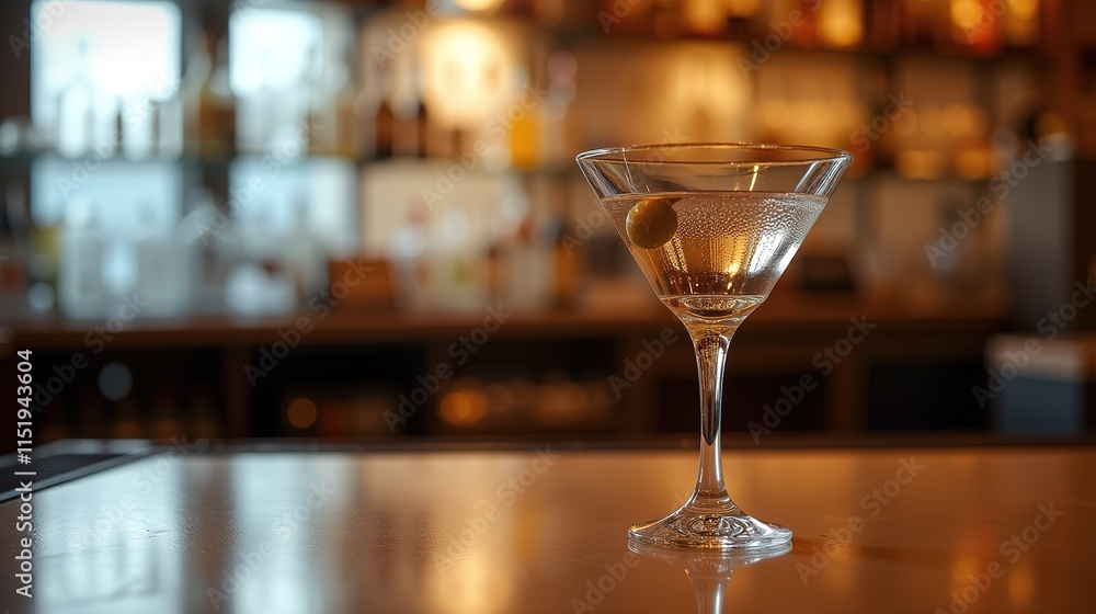 Martini with olive and sparkling details being poured Martini with olive and sparkling details being poured