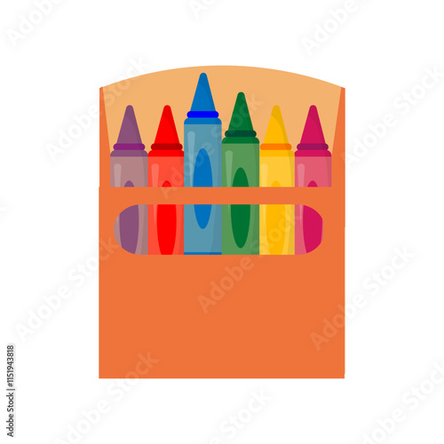 vector colored crayons set in the box with a white background