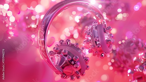 Top view headphones on pink background photo