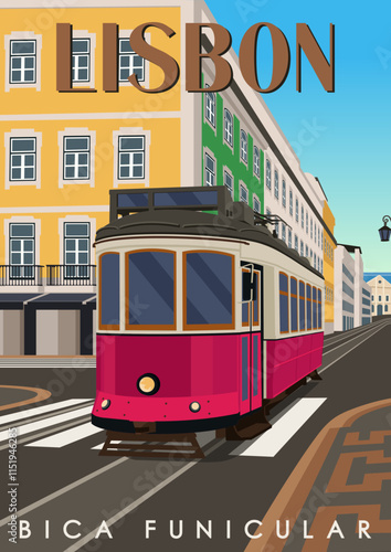 illustration of lisbon city with tram