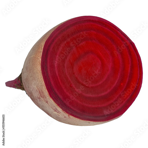 Fresh beetroot slice showing concentric rings on transparent background