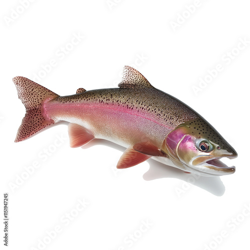 Rainbow trout swimming with open mouth on transparent background