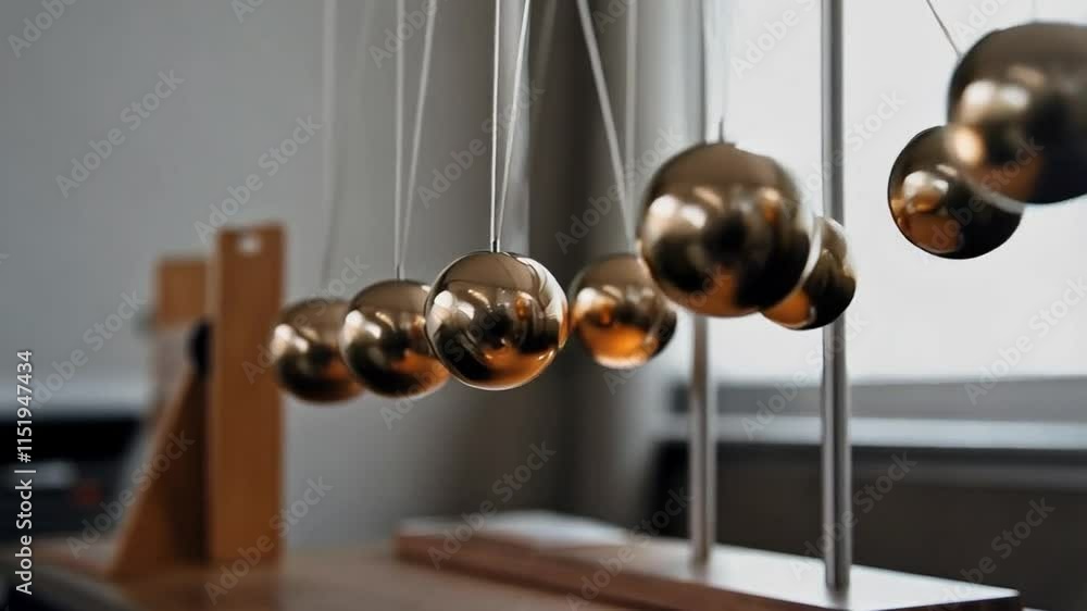 Demonstration of Newton's Cradle Illustrating Conservation of Momentum and Energy in Action Demonstration of Newton's Cradle Illustrating Conservation of Momentum and Energy in Action