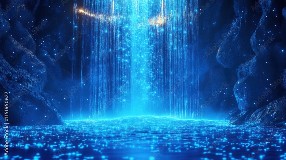Futuristic Digital Waterfall, a luminous cascade of vibrant blue lights, creating a mesmerizing atmosphere in a high-tech environment Futuristic Digital Waterfall, a luminous cascade of vibrant blue lights, creating a mesmerizing atmosphere in a high-tech environment