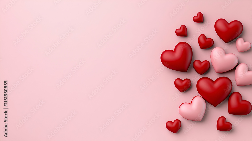 A collection of red and pink heart shapes scattered on a soft pink background, evoking feelings of love and affection. A collection of red and pink heart shapes scattered on a soft pink background, evoking feelings of love and affection.