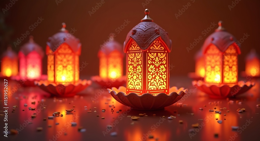 Obraz premium Glowing Ramadan Lanterns: Festive Lights and Intricate Designs