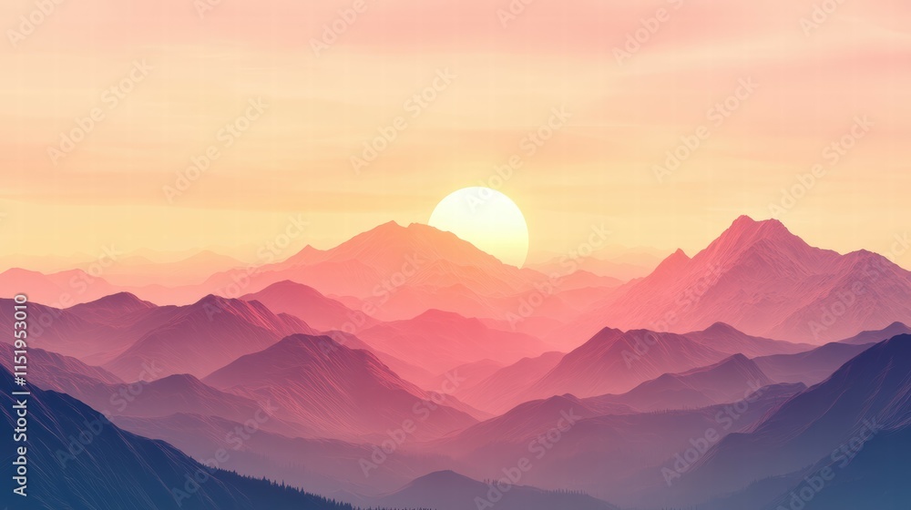 Fototapeta premium Serene Sunset over Majestic Mountains in Vibrant Pastel Colors