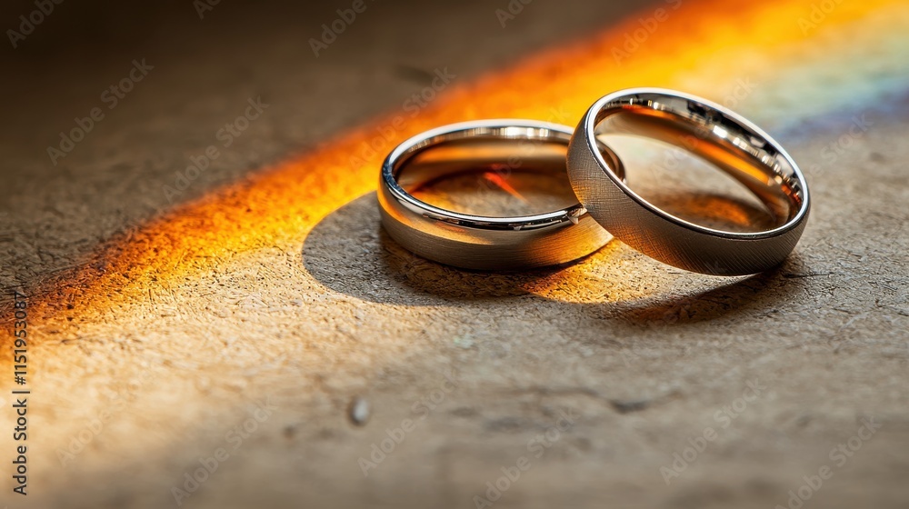 Wedding rings reflecting rainbow light on a prism surface intimate setting photography artistic environment close-up viewpoint symbolism of love Wedding rings reflecting rainbow light on a prism surface intimate setting photography artistic environment close-up viewpoint symbolism of love