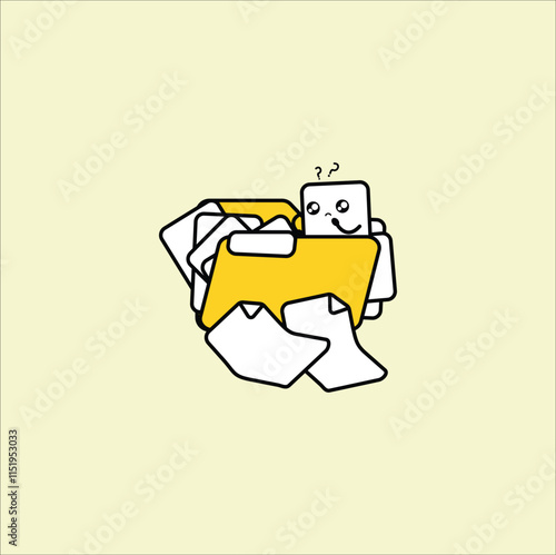 Cartoon illustration depicts a disorganized yellow folder.Vector design. Eps 10.