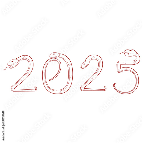 Chinese 2025 Contour New Year Numeric. Zodiac Asia Silhouette Snake