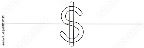 Dollar sign continuous line drawing. Money linear symbol. Vector illustration isolated on white.