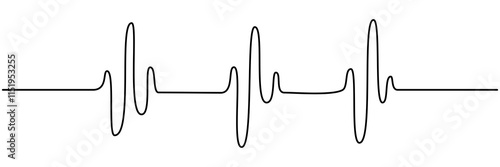 Heartbeat cardiogram continuous line art drawn. Heart pulse and rate symbol. Vector illustration isolated on white.