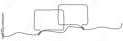 Speech bubbles continuous one line drawing. Dialogue sign. Chat linear symbol. Vector illustration isolated on white.