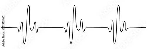 Heartbeat cardiogram continuous line art drawn. Heart pulse and rate symbol. Vector illustration isolated on white.