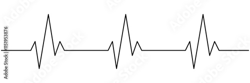 Heartbeat cardiogram continuous line art drawn. Heart pulse and rate symbol. Vector illustration isolated on white.