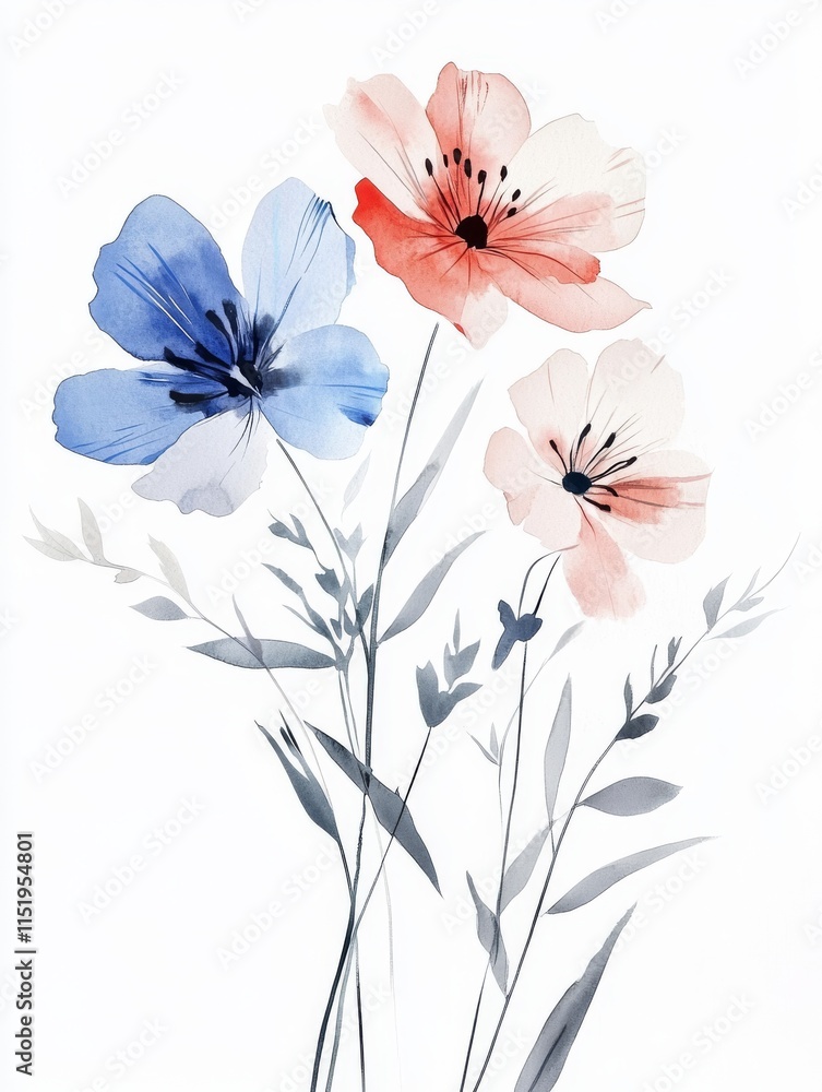 Fototapeta premium Elegant Watercolor Floral Bouquet with Colorful Flowers