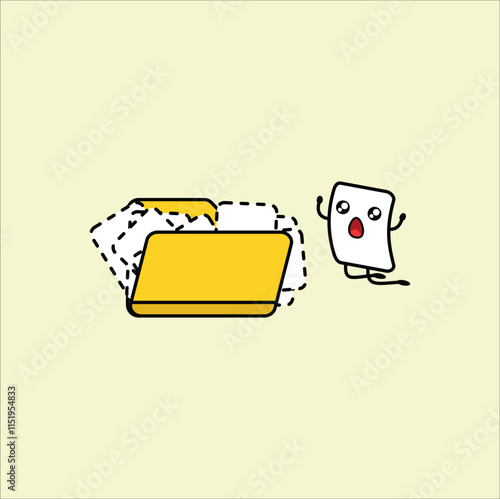 Cartoon illustration depicts a disorganized yellow folder.Vector design. Eps 10.