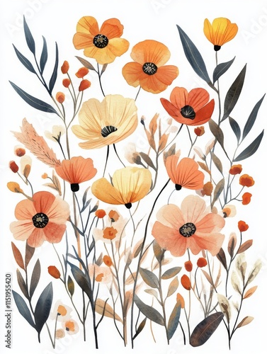 Elegant Watercolor Floral Bouquet with Colorful Flowers