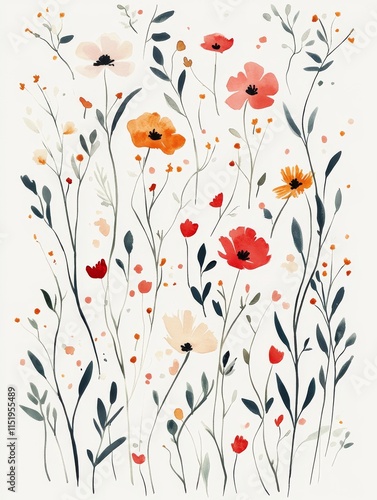 Elegant Watercolor Floral Bouquet with Colorful Flowers