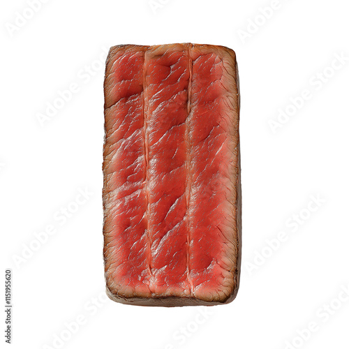 Grilled medium rare steak on transparent background, showing juicy red center...