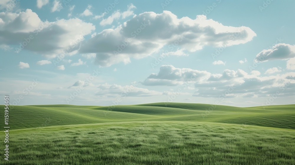 Fototapeta premium A panoramic view of rolling green hills under a partly cloudy sky.