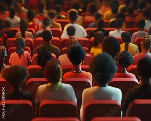 Wallpaper Mural A diverse audience sits in a theater, viewing a performance. The focus is on the backs of heads, displaying various hairstyles and colors, creating an atmosphere of anticipation. Torontodigital.ca