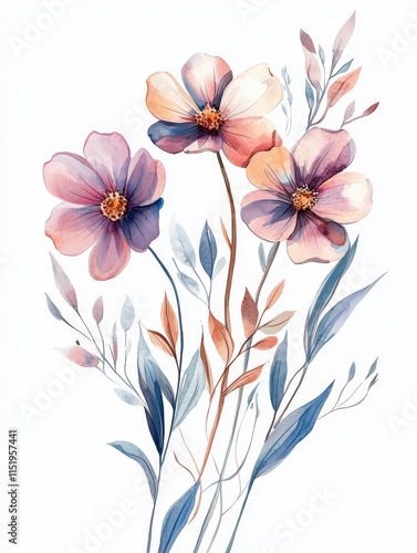 Elegant Watercolor Floral Bouquet with Colorful Flowers