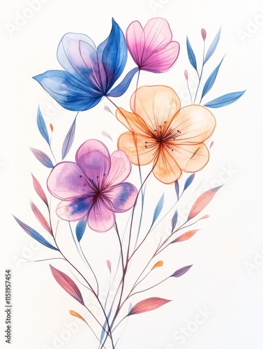 Elegant Watercolor Floral Bouquet with Colorful Flowers