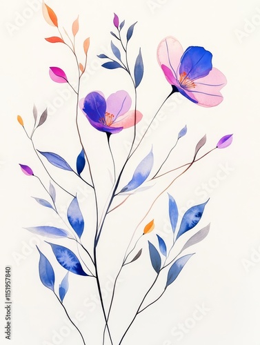 Elegant Watercolor Floral Bouquet with Colorful Flowers