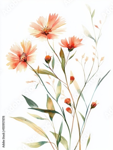 Elegant Watercolor Floral Bouquet with Colorful Flowers