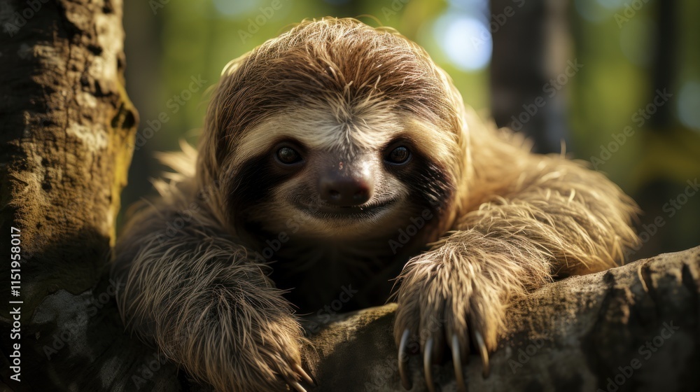 Adorable Sloth Portrait: A Close-Up Encounter with a Three-Toed Sloth in its Natural Habitat Adorable Sloth Portrait: A Close-Up Encounter with a Three-Toed Sloth in its Natural Habitat