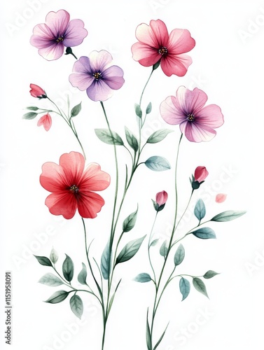 Elegant Watercolor Floral Bouquet with Colorful Flowers